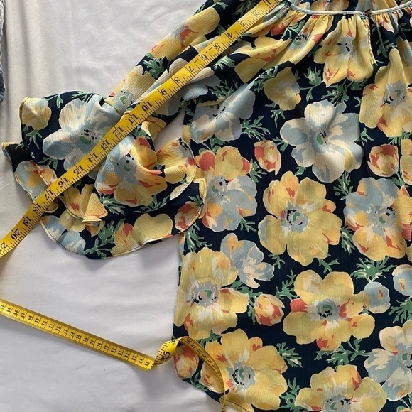 Chaps Shirt Floral Cottagecore Blouse Ruffle 3/4 Princess Sleeves Yellow Size S - Picture 8 of 9